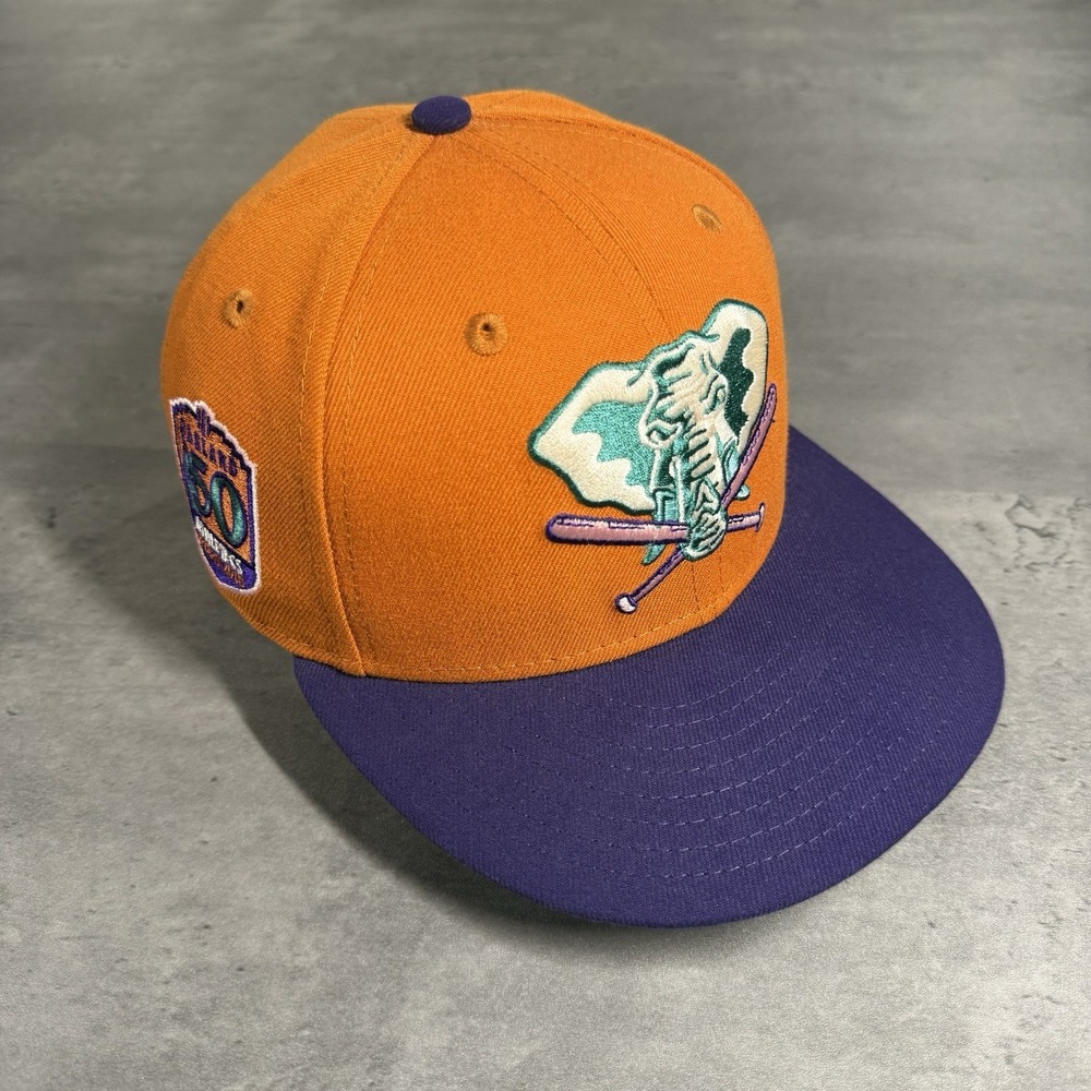 Oakland Athletics A's Hat New Era Cap 7 1/8 Rust Orange Purple Cactus Fruit RARE